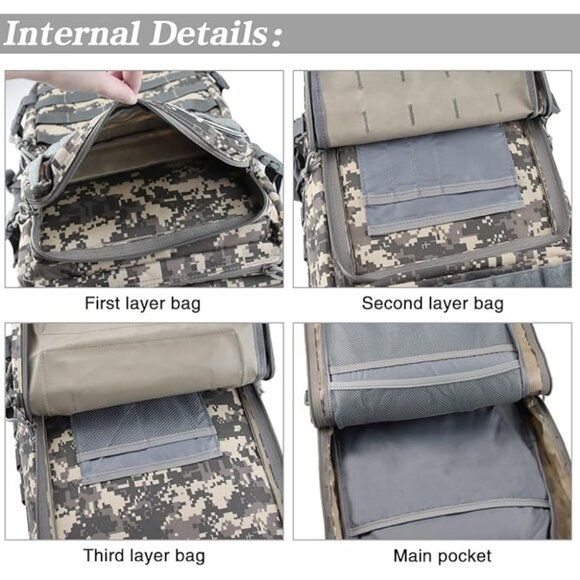 45L Tactical Backpack Camo Beige Waterproof Multi Compartment for Hiking Camping - Picture 4 of 8